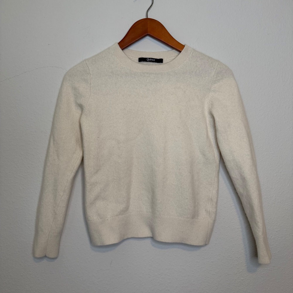 Quince Mongolian Cashmere Sweater Ivory Small Quiet Luxury Minimalist Knitwear